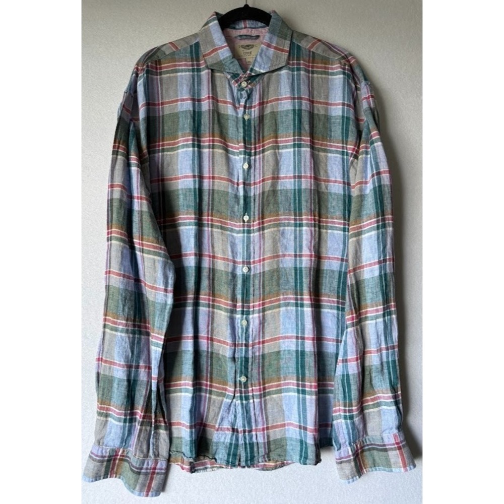 I C The One Richard Choi Shirt Men 3XL Multicolor Plaid Button Down Linen Casual